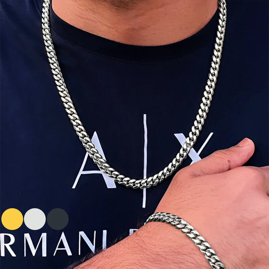 2pcs Street Stainless Steel Cuban Chain Necklace Bracelet