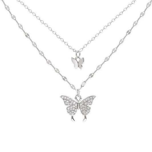 New Shiny Butterfly Necklace Ladies Double Layer Clavicle Chain