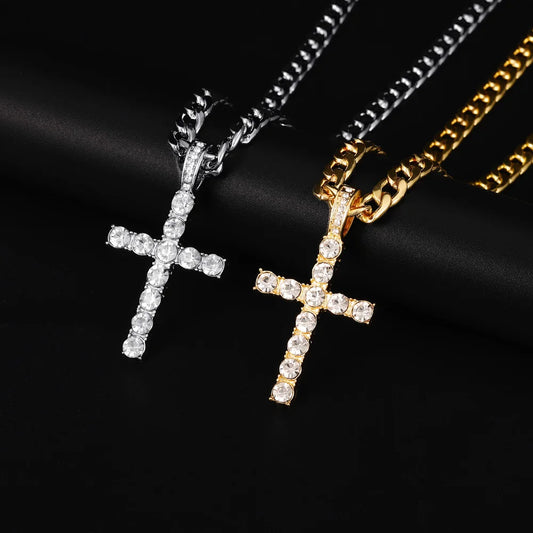 Hip Hop Cross Necklace With Chain Iced