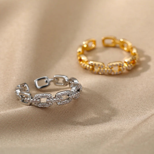 Classic Zircon Twist Chain Rings Stainless Steel.