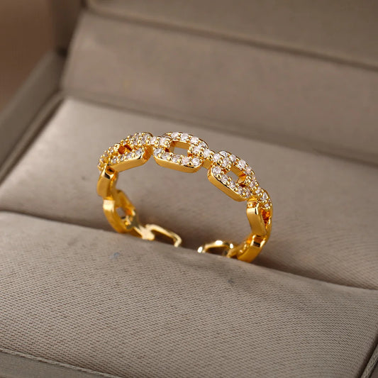 Classic Zircon Twist Chain Rings Stainless Steel.
