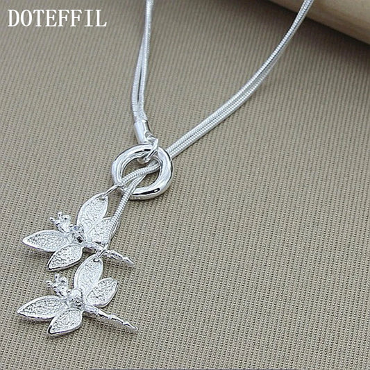Two Dragonfly Pendant Necklace Snake Chain