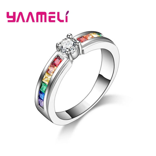 Rainbow Cubic Zircon Rings Engagement Proposal Ring