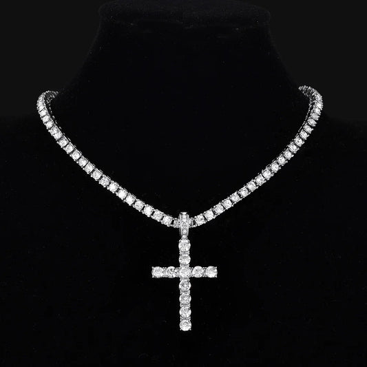 Hip Hop Cross Necklace With Chain Iced