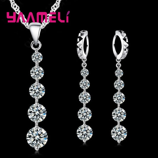 Long Drop Earrings Pendants Necklaces Set 925 Sterling Silver