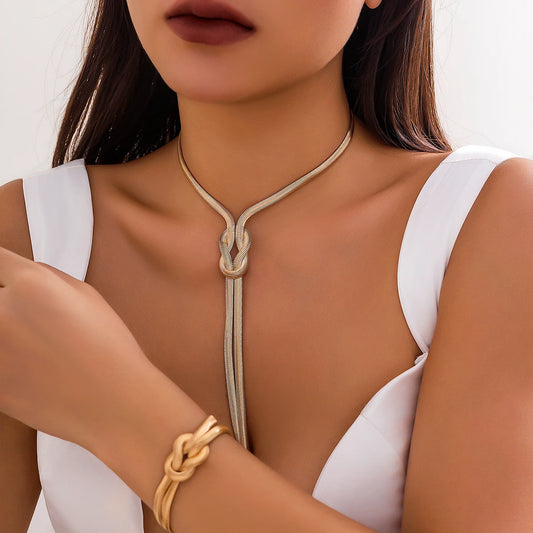 2Pcs/Set Smooth Long Snake Twisted Chain Necklace Bracelet