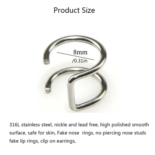 Clip on Ear Cuffs Fake Lip Ring Stainless Steel Fake Ear Piercing