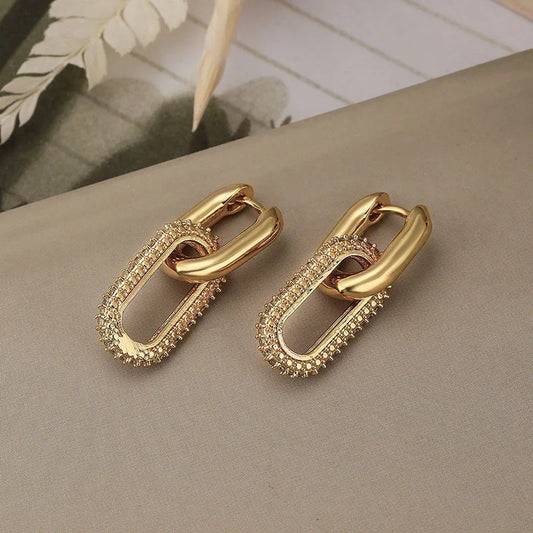 Retro Double Loop Drop Geometric Round Hoop Earrings