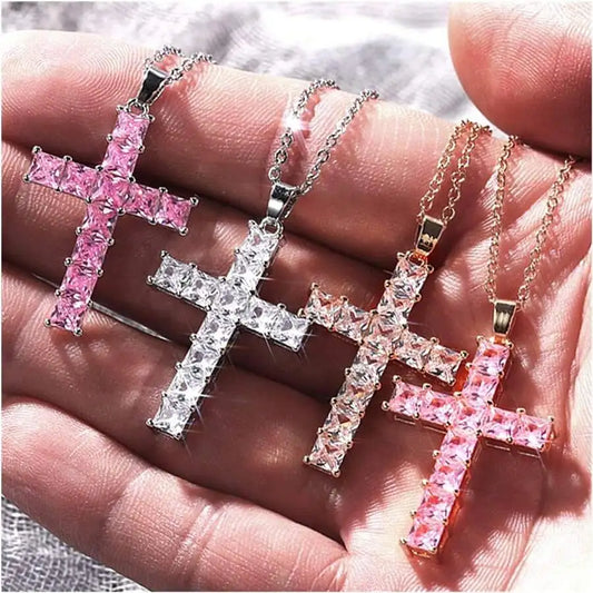 Crystal Jesus Cross Pendant For Women Necklace