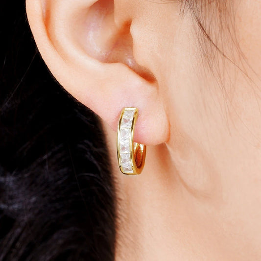 Earrings Full with Princess Square CZ Simple and Elegant