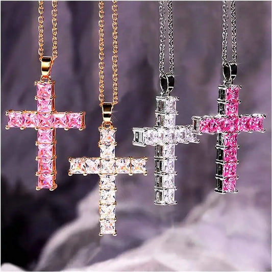 Crystal Jesus Cross Pendant For Women Necklace
