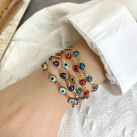 Colorful Red Blue Eye Evil Bracelet Bangles Adjustable Metal Chain.