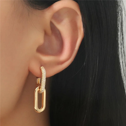 Retro Double Loop Drop Geometric Round Hoop Earrings