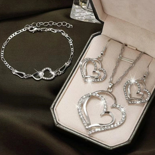 3 Pcs Set Heart Shaped Jewelry Set Of Earrings Pendant Necklace