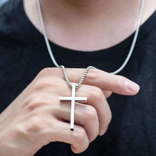 Cross Necklace Silver Color Plain Cross Pendant Collar