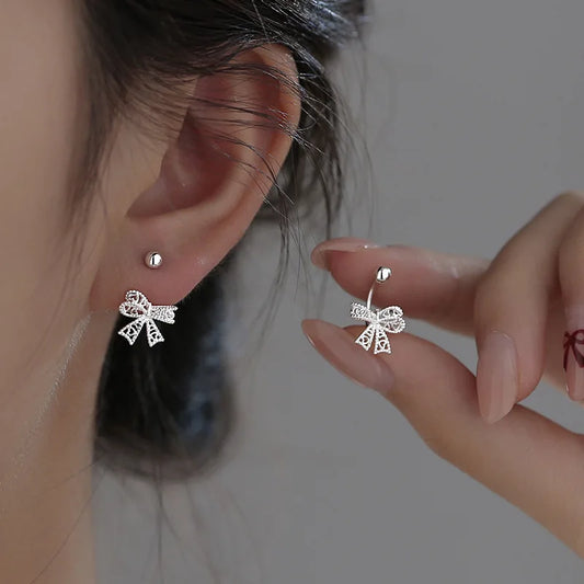Real 925 Sterling Silver Lace Heart Hollow Stud Earrings