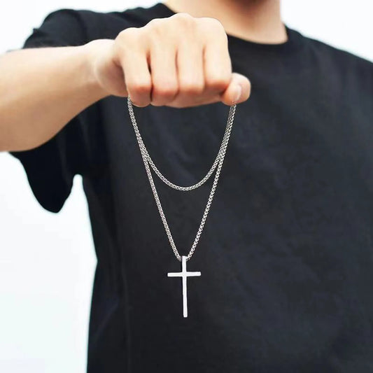 Cross Necklace Silver Color Plain Cross Pendant Collar