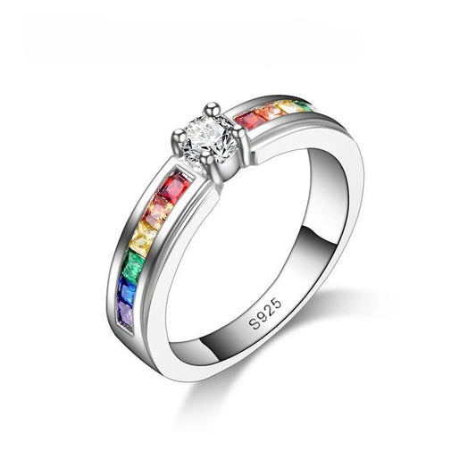Rainbow Cubic Zircon Rings Engagement Proposal Ring