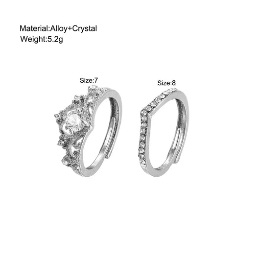 Fairy Sparkling Crown Rings Teen Crystal Korean Adjustable Silvery