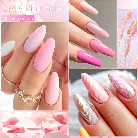 6pc All-season Gel Nail Polish Pink Red Glitte