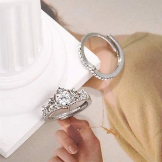 Fairy Sparkling Crown Rings Teen Crystal Korean Adjustable Silvery