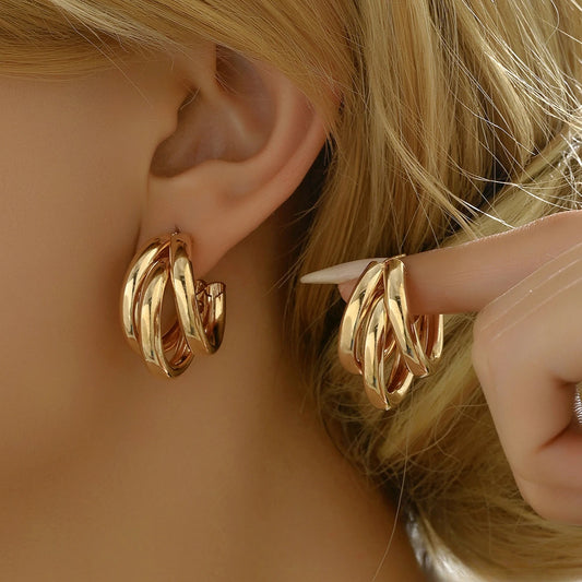 Stainless Steel Smooth Metal Chunky Hoop Earrings Statement