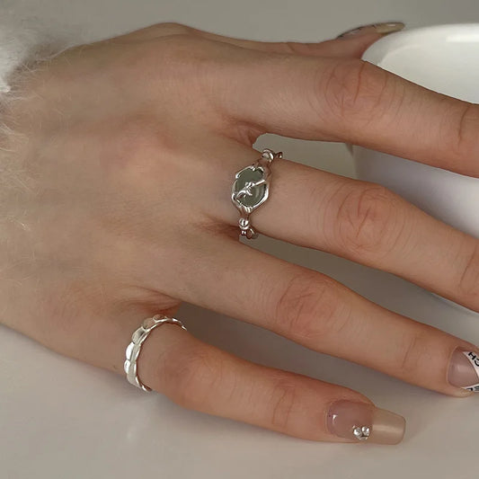 Sterling Silver plated Liquid Lava Hetian Jade Bamboo Ring