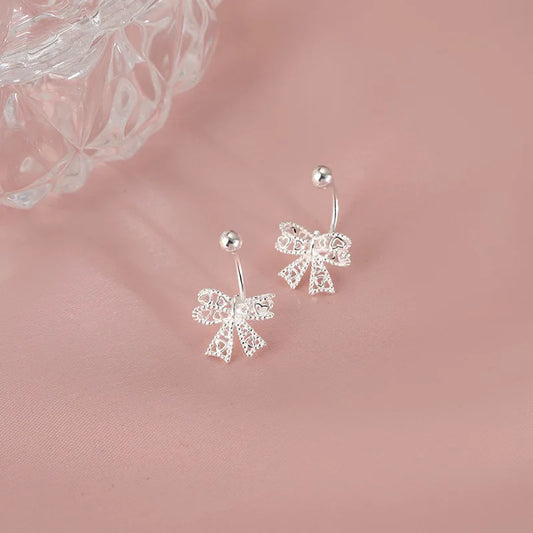 Real 925 Sterling Silver Lace Heart Hollow Stud Earrings