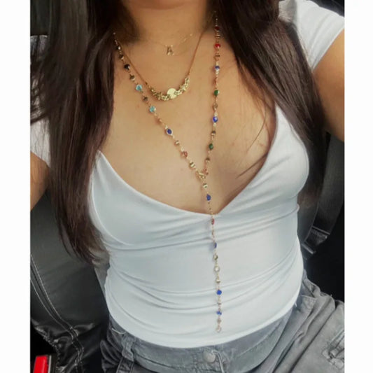 Colorful Glass Long Y-Shaped Necklace