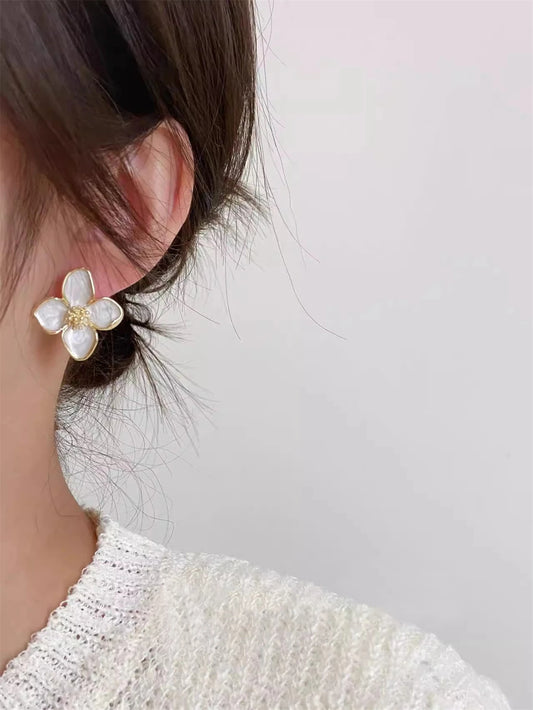 Hibiscus Dropped Glaze Flower Stud Earrings