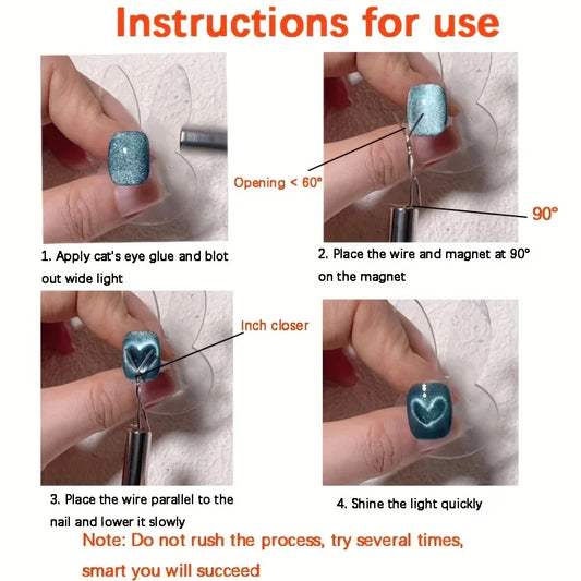 1/2/3/6 Pc Cat Eye Nail Magnet Set with Flexible Iron Wire For Creating Heart & Ingot Shapes On Nails Nail Art Accessories Tools