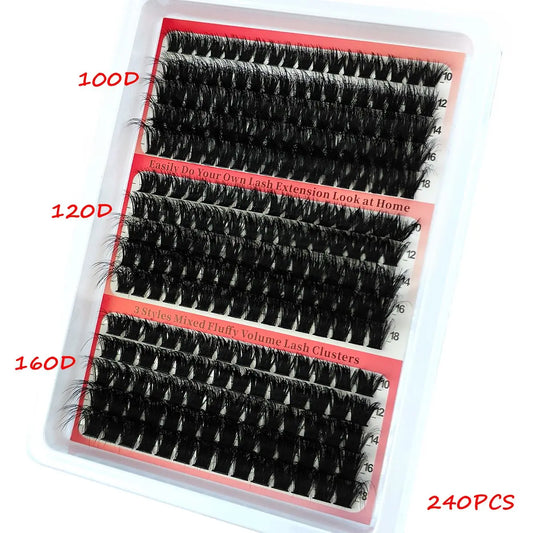 15Rows DIY 5D Fluffy Lash Clusters 60D/80D/100D Thick Eyelash Clusters Wispy Individual Lashes 10-20mm Cluster Eyelash Extension