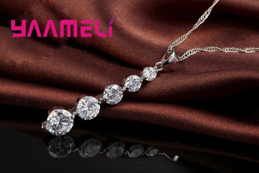 Long Drop Earrings Pendants Necklaces Set 925 Sterling Silver