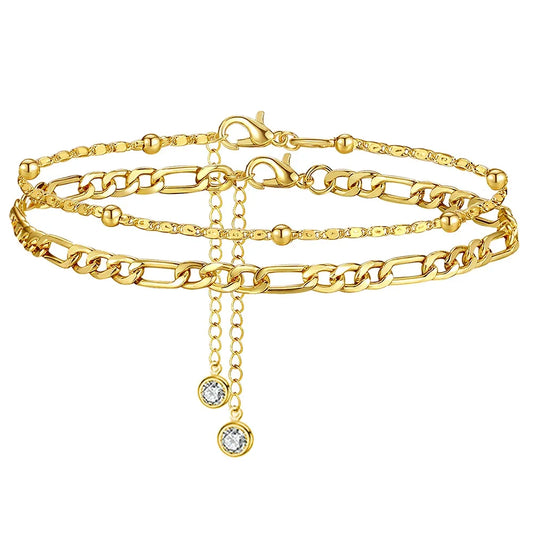 2Pcs Foot Ankle Bracelet Fashion Stainless Steel