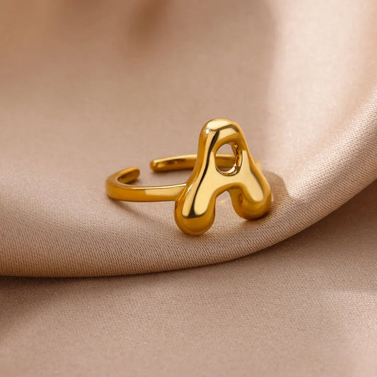 Cute Bubble Letters Rings A-Z Alphabet Opening Ring