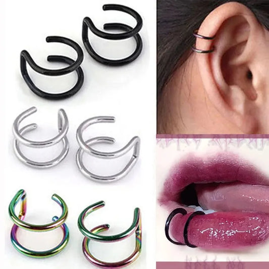Clip on Ear Cuffs Fake Lip Ring Stainless Steel Fake Ear Piercing