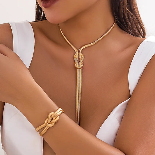 2Pcs/Set Smooth Long Snake Twisted Chain Necklace Bracelet